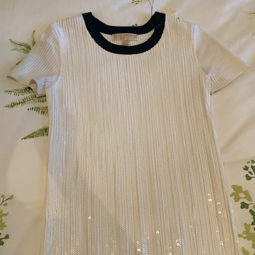 Michael Kors white sequin ribbed sweater dress